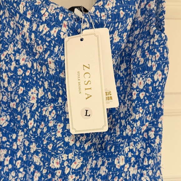 Blue Floral one-shoulder Dress - Picture 3 of 5